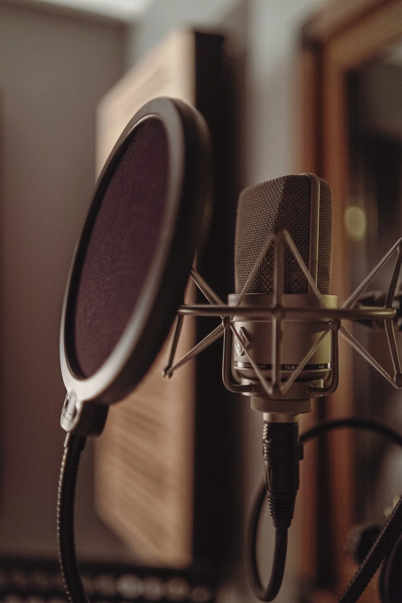 Warm vocal microphone ready for recording